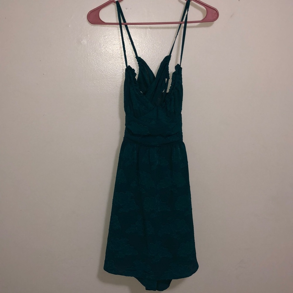 NWT Teal strap dress with flower designs all over